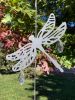 Dragonfly Hanging Hook for Wind Chimes, Bird Feeders, Plants, Memorial Garden - Silver Dragonfly with Crystal Prisms by Weathered Raindrop